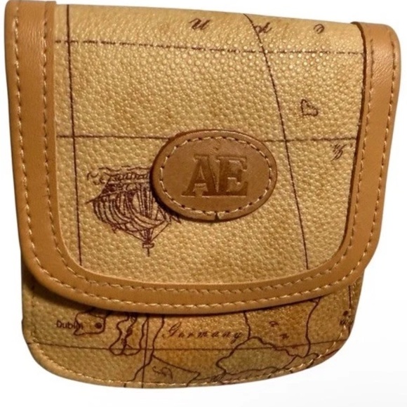 AE Allan Edward Map Print Geo Bifold Compact Wallet Leather Trim Tan - Picture 11 of 13